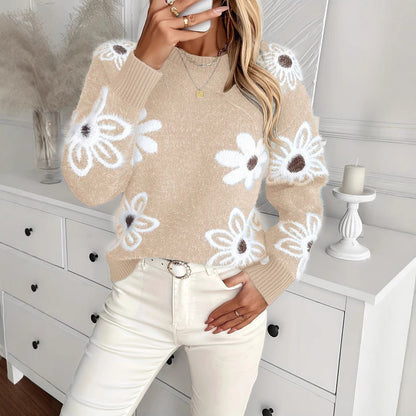 Pull tricoté à fleurs