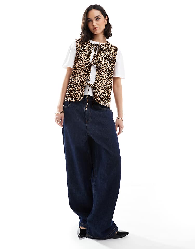 Gilet matelassé à détail noeud léopard