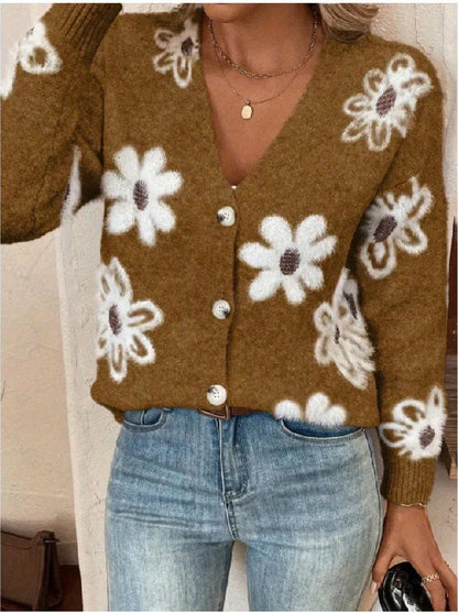 Cardigan Floral Boutonné Femme - Élégant et Polyvalent Toutes Saisons