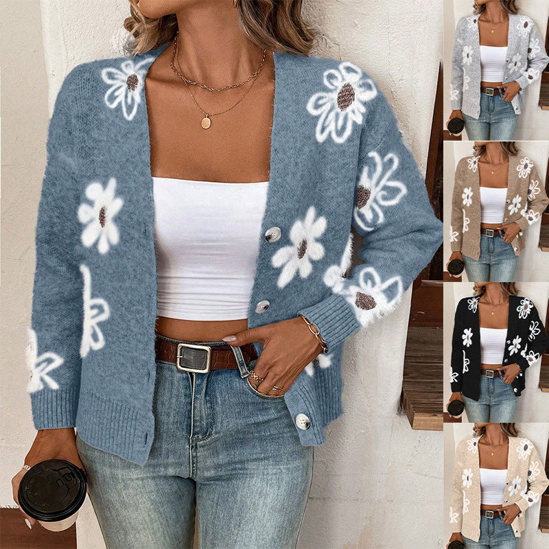 Cardigan Floral Boutonné Femme - Élégant et Polyvalent Toutes Saisons