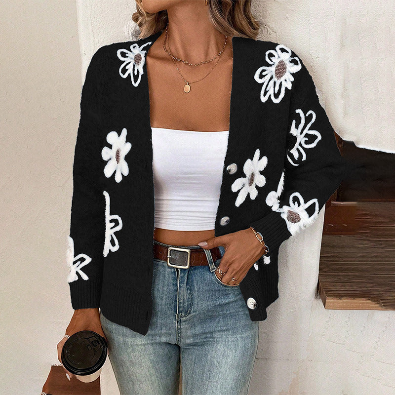 Cardigan Floral Boutonné Femme - Élégant et Polyvalent Toutes Saisons