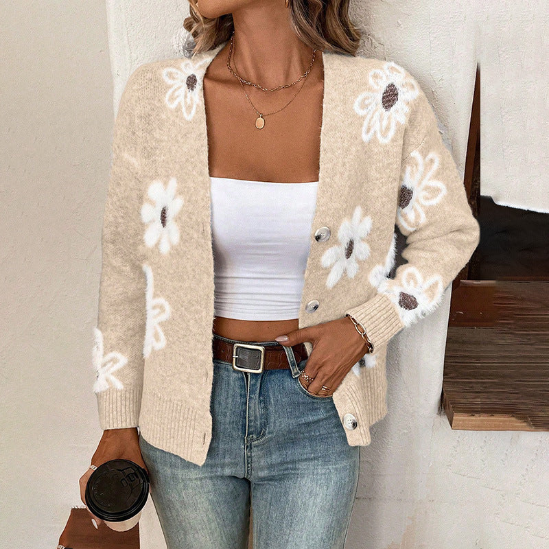 Cardigan Floral Boutonné Femme - Élégant et Polyvalent Toutes Saisons