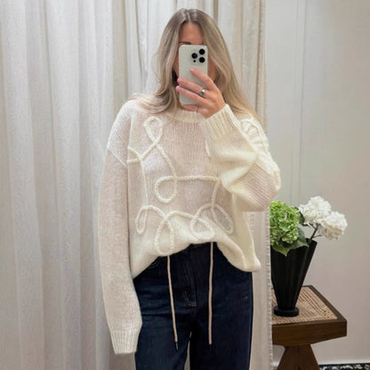 Solid Color Wool Irregular Embroidered Warm Long Sleeves Sweater