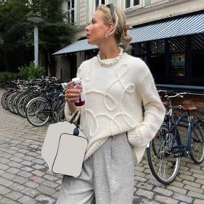 Solid Color Wool Irregular Embroidered Warm Long Sleeves Sweater