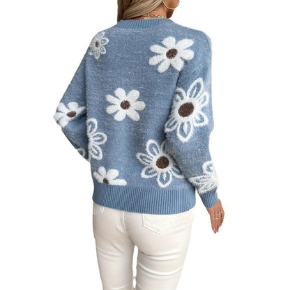 Pull tricoté à fleurs
