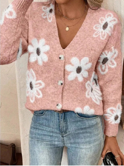 Cardigan Floral Boutonné Femme - Élégant et Polyvalent Toutes Saisons