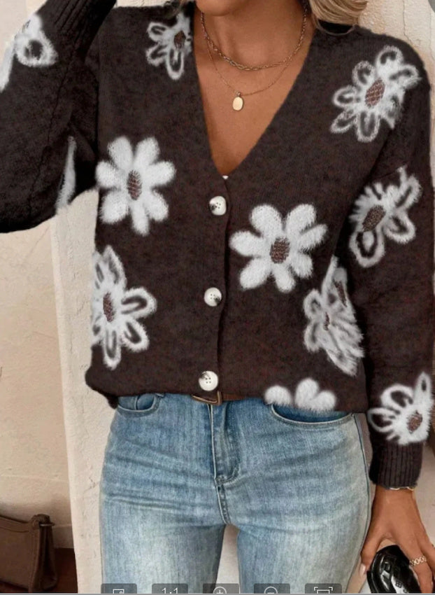 Cardigan Floral Boutonné Femme - Élégant et Polyvalent Toutes Saisons
