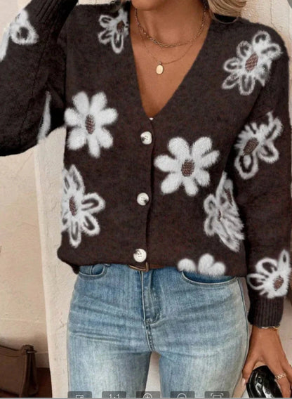 Cardigan Floral Boutonné Femme - Élégant et Polyvalent Toutes Saisons