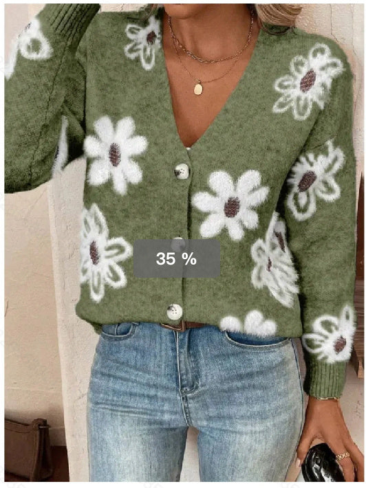 Cardigan Floral Boutonné Femme - Élégant et Polyvalent Toutes Saisons