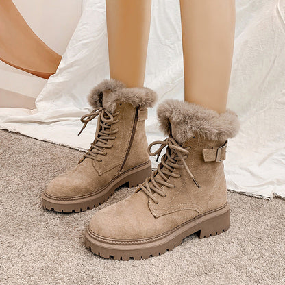 Martin Boots For Women Round Toe Suede Short