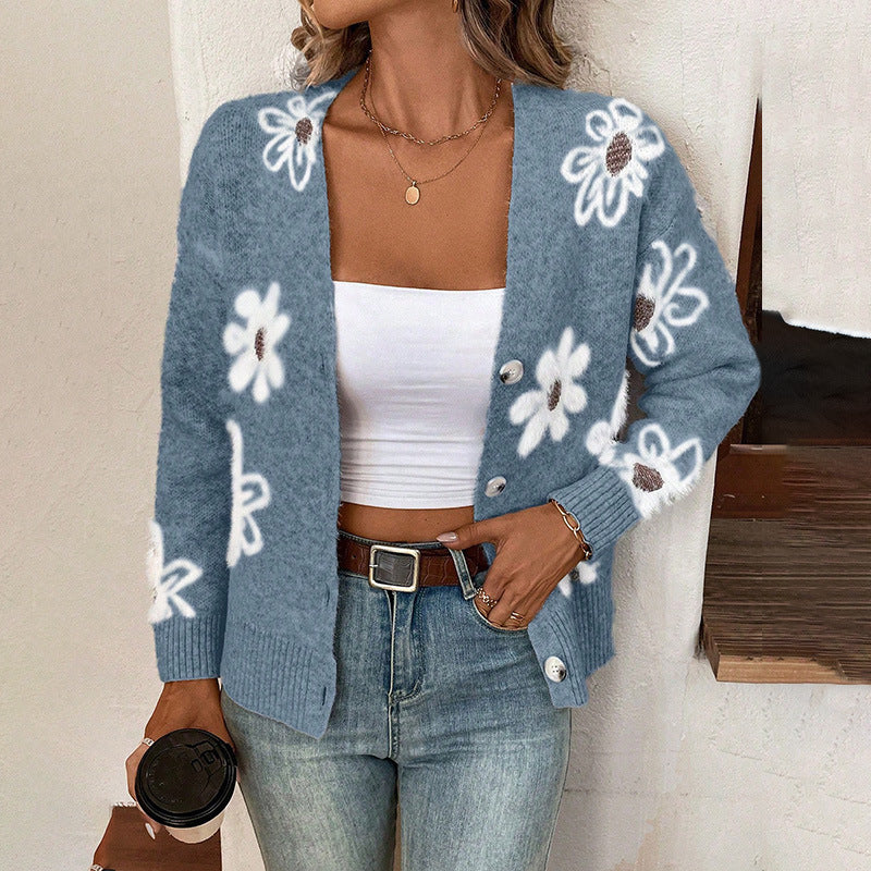 Cardigan Floral Boutonné Femme - Élégant et Polyvalent Toutes Saisons