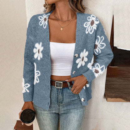 Cardigan Floral Boutonné Femme - Élégant et Polyvalent Toutes Saisons