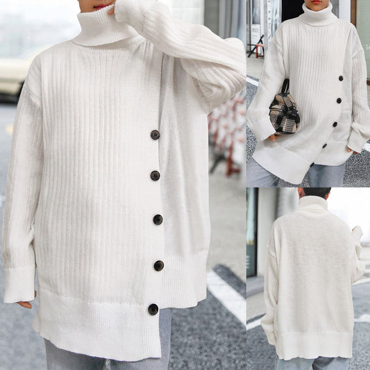 Women's Turtleneck Sweater Fastener Decoration