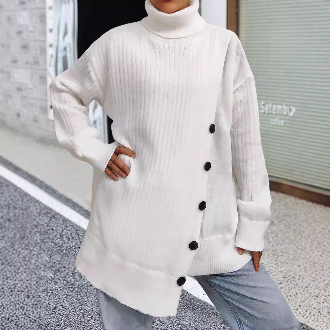 Women's Turtleneck Sweater Fastener Decoration